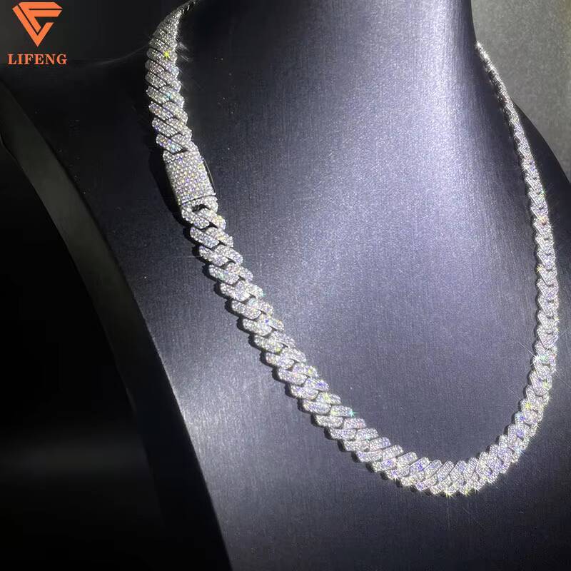 Hot Sale 10mm S925 Silver Cuban Link Chain VVS Moissanite Iced Necklace GRA Certificate Hip Hop Jewelry Featuring Diamond Gold