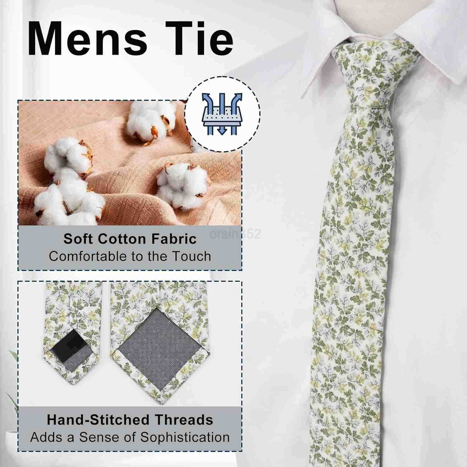 Ties for Men Sage Green Cotton Floral Tie 276 Flower Printed Mens Neckties for WeddingGroomsmenSuitPartyW250904