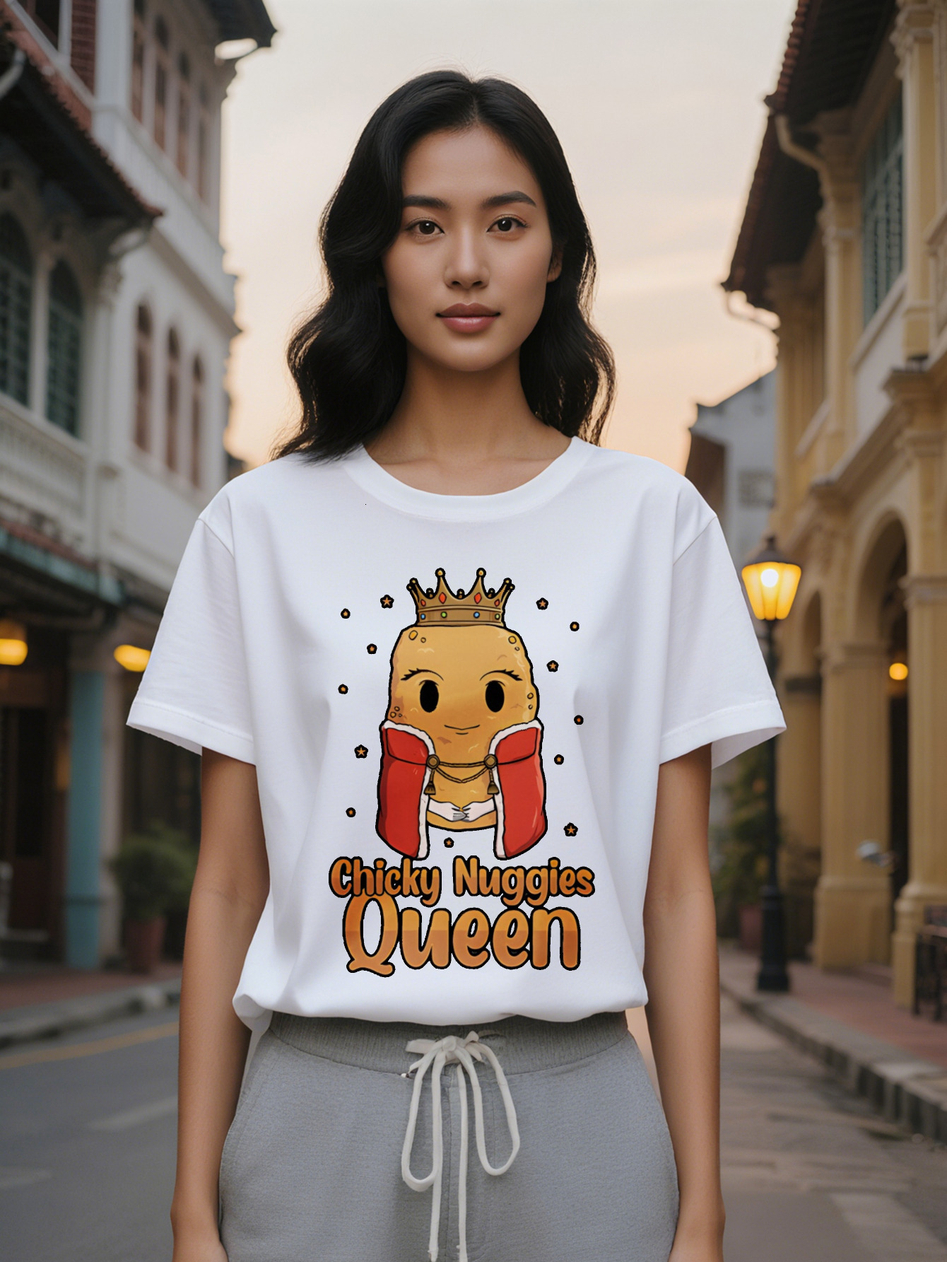 Large XL Women's Casual Round Neck T-Shirt Chocolate Pudding Crown Print Black Summer Tee Washable Regular Fit Funny Gift Plus Size