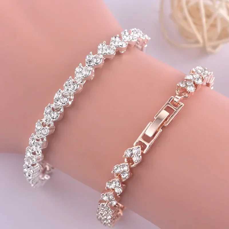 Exquisite Luxury Roman Crystal Bracelet For Women Wedding Gift Korean Rose Gold Silver Color Chain Bracelets JewelryXJ250904