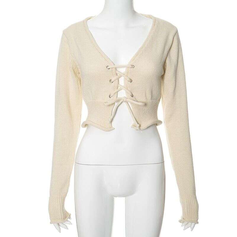 Women's Clothing Autumn And Winter New Sexy Hot Girl Backless Navel Pullover Strappy Woolen Top