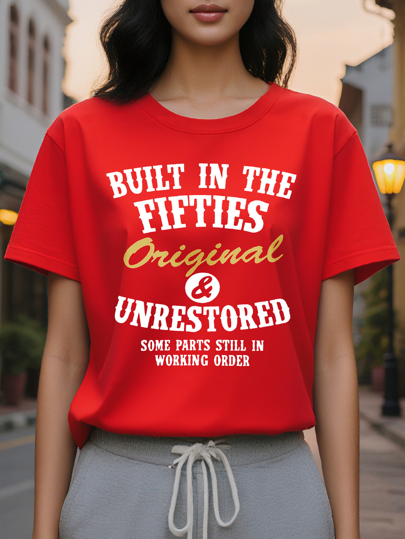 Women's Vintage Inspired Graphic Letter Print V Neck T-Shirt Soft Stretchy Olive Green Washable Casual Tee