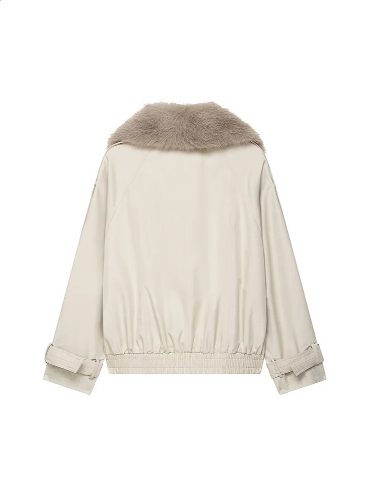 Women Fashion Short Trench Coat 2025 Autumn Fashion Faux Fur Collar Decoration Double Breasted Retro Casual Outerwear Chic 250904