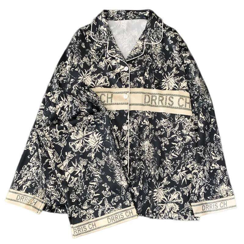 Spring And Autumn New Ladies Ice Silk Pamas Women Fashion Long-Sleeved Trousers Senior Sense Of Homewear Suit