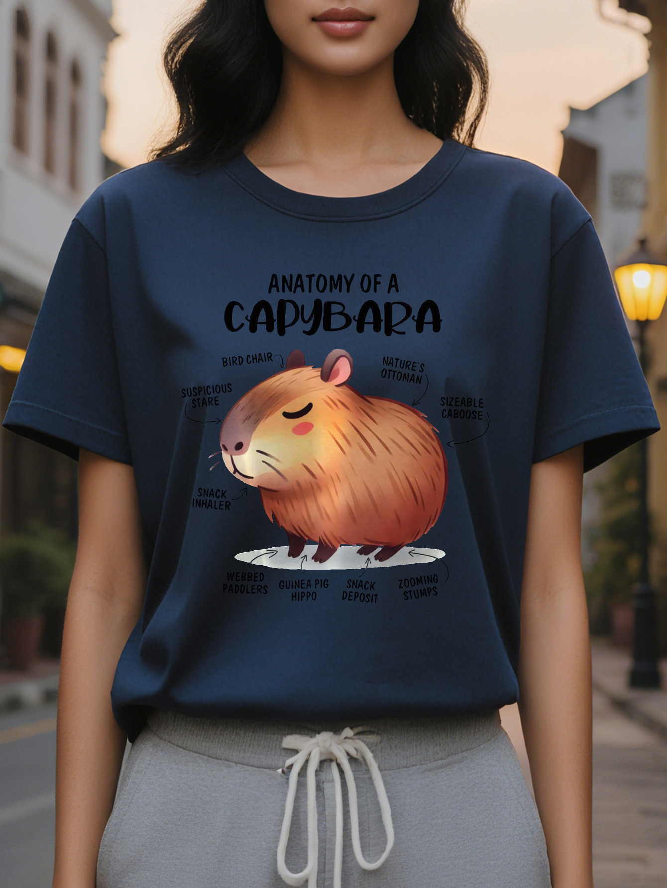 100% Cotton Ladies White Anatomical Pattern Short Sleeve T-Shirt Humorous Animal Design Round Neck Top Medium Elastic