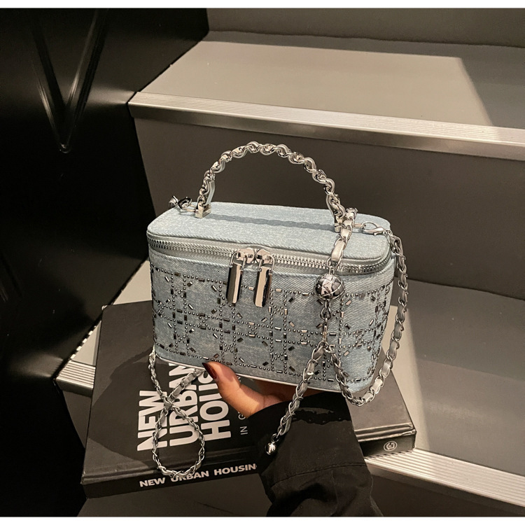 Denim Rhinestone Bag New Denim Blue Rhinestone Handbag Fashionable Women s Shoulder Bag Autumn New Designer Bag Women s Crossbody Bag