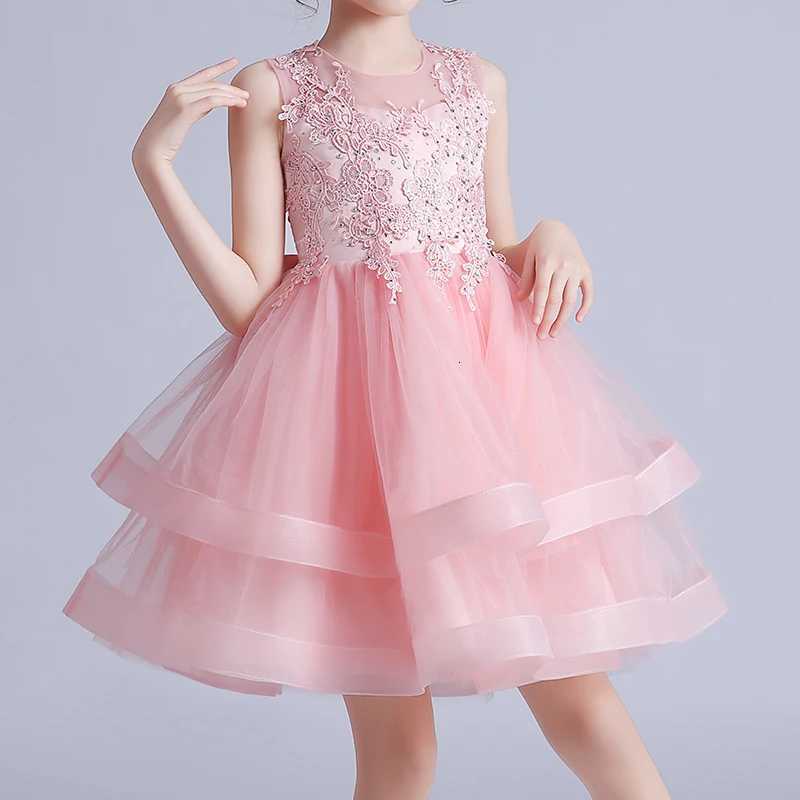 1281 Kids Girl Princess Dress Baby Girl Mesh Sleeveless Dresses Childrens White Wedding Ceremony Gown Z250904