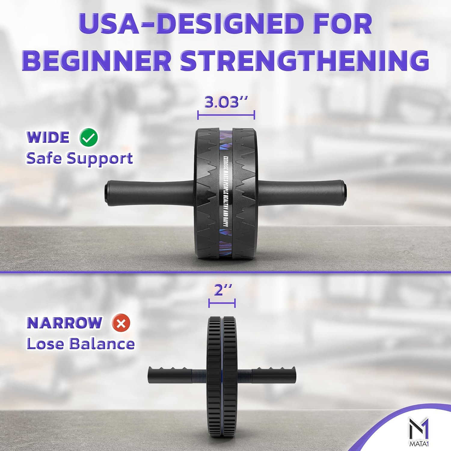 Ab Roller Wheel Abs Workout Machine Perfect for Core Abdominal Strength Training Exercise Wheels for Home Gym wKnee Pad Fitness Equipment for Sports W