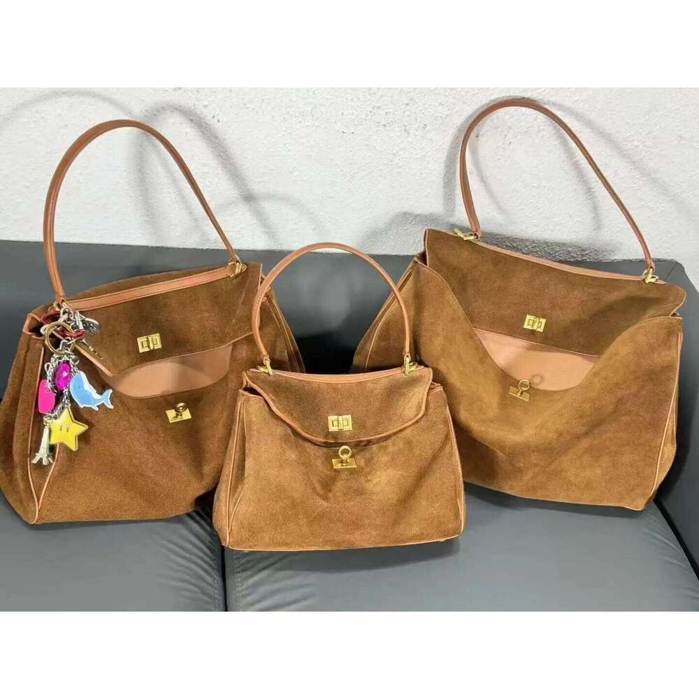 25 New Soft Suede Tote Large Capacity Frosted Cowhide Lock Women's Crossbody Shoulder Bag