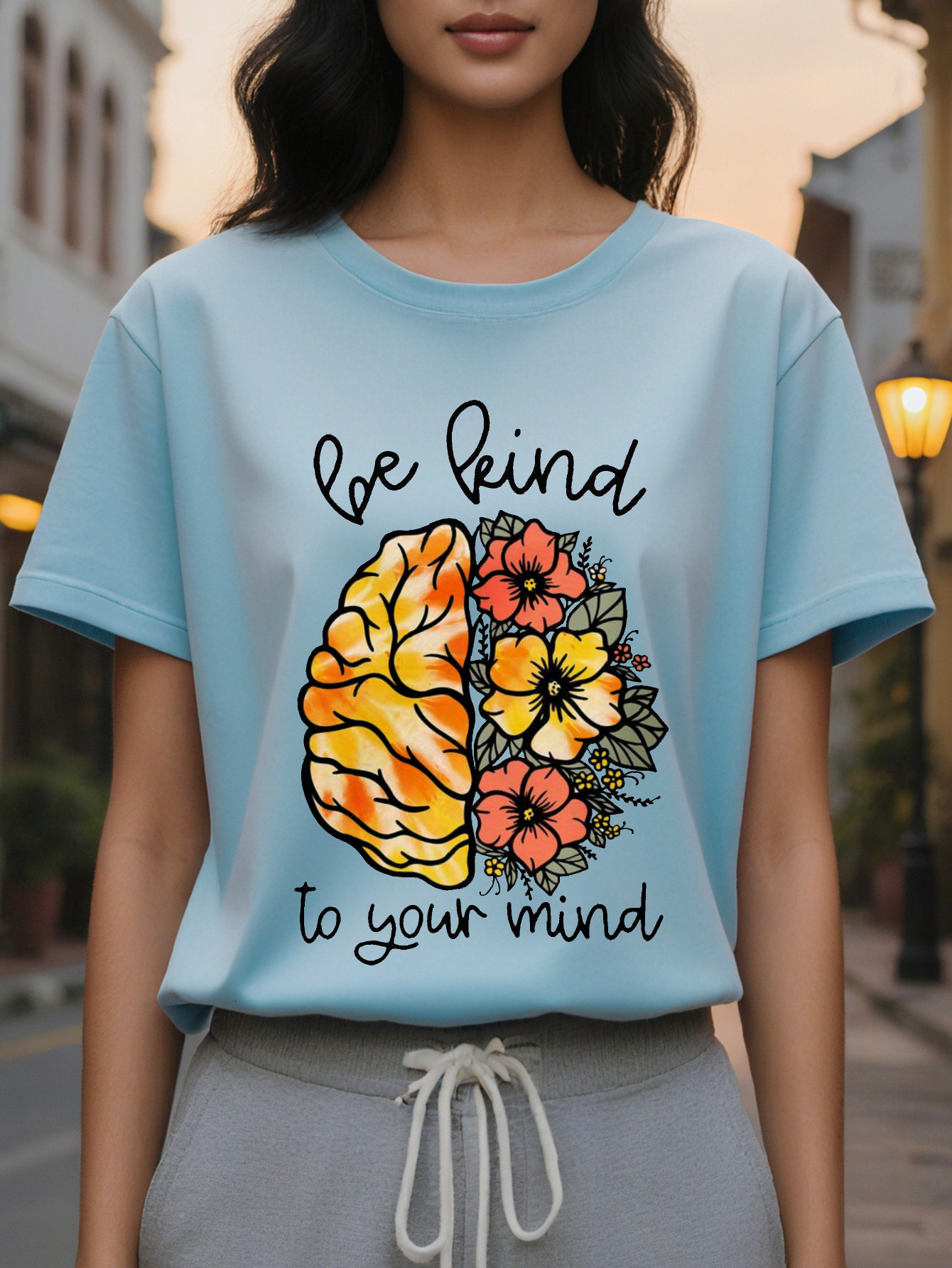 Women's Be Kind Inspirational T-Shirt Elegant Summer Round Neck Short Sleeves Colorful Design Cotton