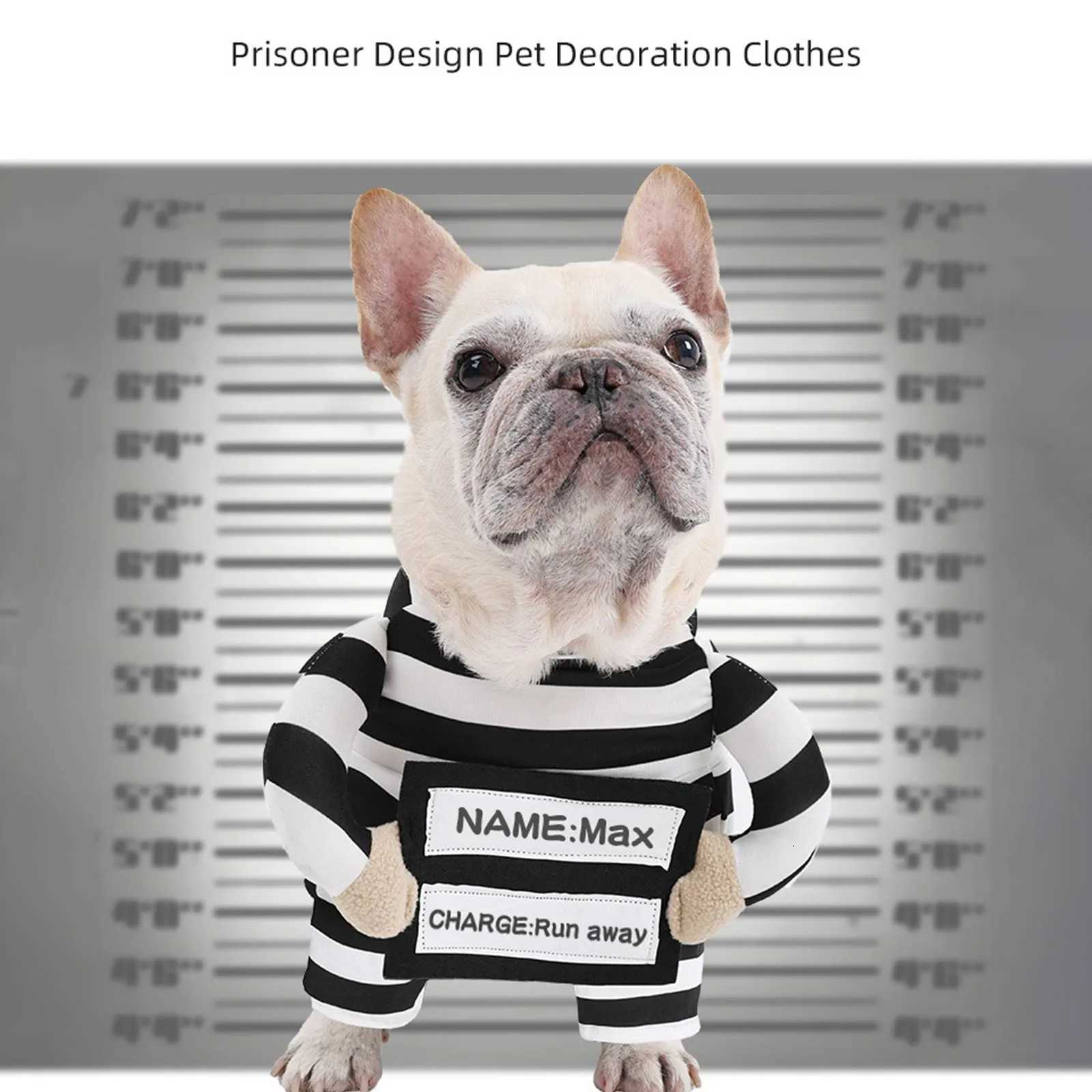 Pet Dog Prison Costume Funny Transformation Striped Prisoner Dog Clothes Party Dress Up Cute Animal Costume With Id Tag W250904