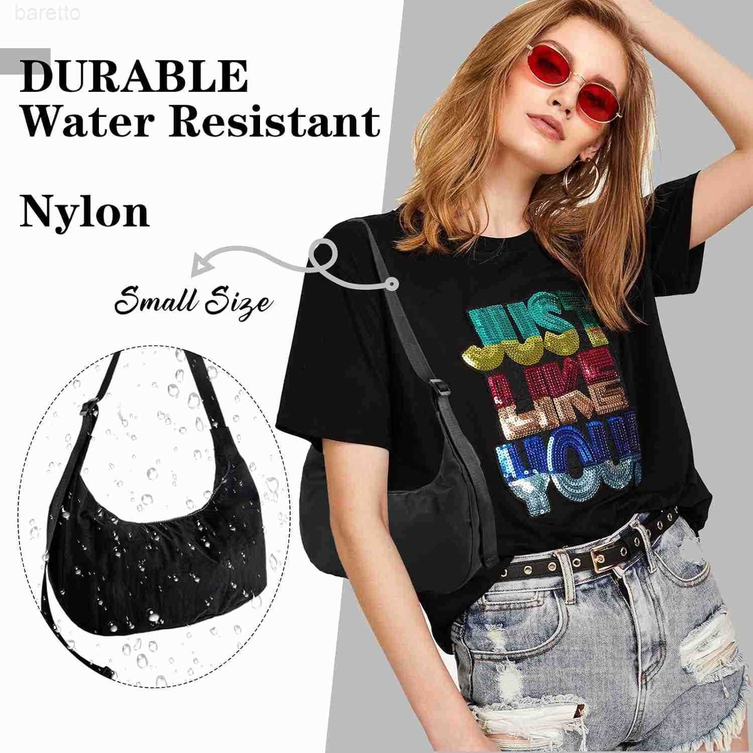 Nylon Crescent Shoulder Bag for Women MenCrossbody Bag with Adjustable StrapDual Interior Zip Pocket M250903