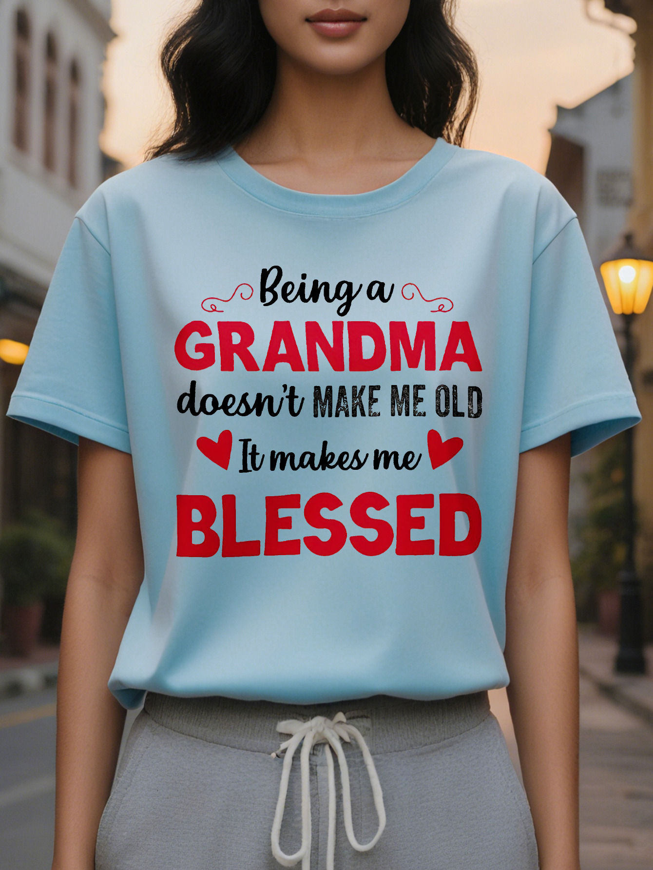 Blessed Grandma Print T Shirt Mother's Day Short Sleeve Crew Neck Casual Top for Spring Summer Women's Clothing