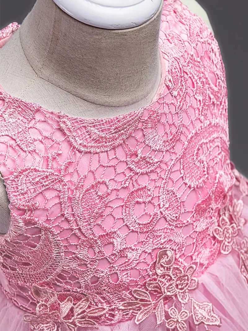 Girls Mesh Hem Princess Dress Embroidery Design Sleeveless Flower Girl Dress for Pageant Gown Christmas Birthday #802 Z250904