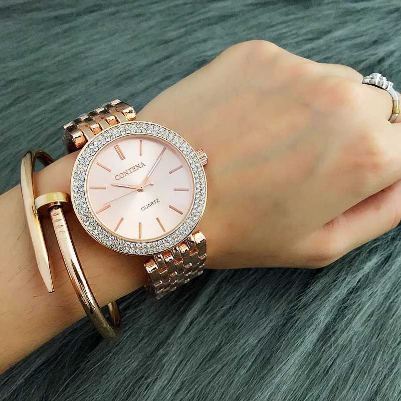 CONTENA Fashion Luxury Silver Watch Wen Watches Rhinestone Wens Watches Ladies Watch Stainless Steel Clock reloj mujer X250904