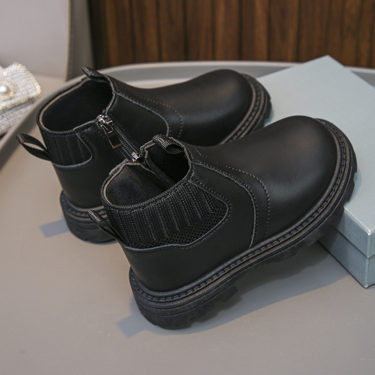 High-top genuine leather marten boots for women