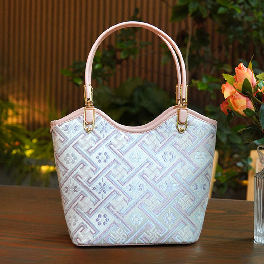 2025 Guangxi Intangible Heritage Zhuang Brocade Bag - Women's Casual Tote/Basket Bag, Shoulder/Crossbody/Handheld, Literary Chinese Style