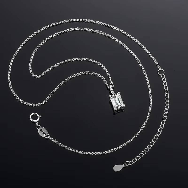 New Fashion Women Jewelry 1ct Emerald Cut VVS Moissanite Diamond Pendant Collares Para Mujer 925 Sterling Silver Necklace