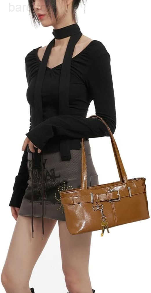 Shoulder Bag for Women Y2K Underarm Purse with Belt Buckle Small Satchel Tote Handbag M250904