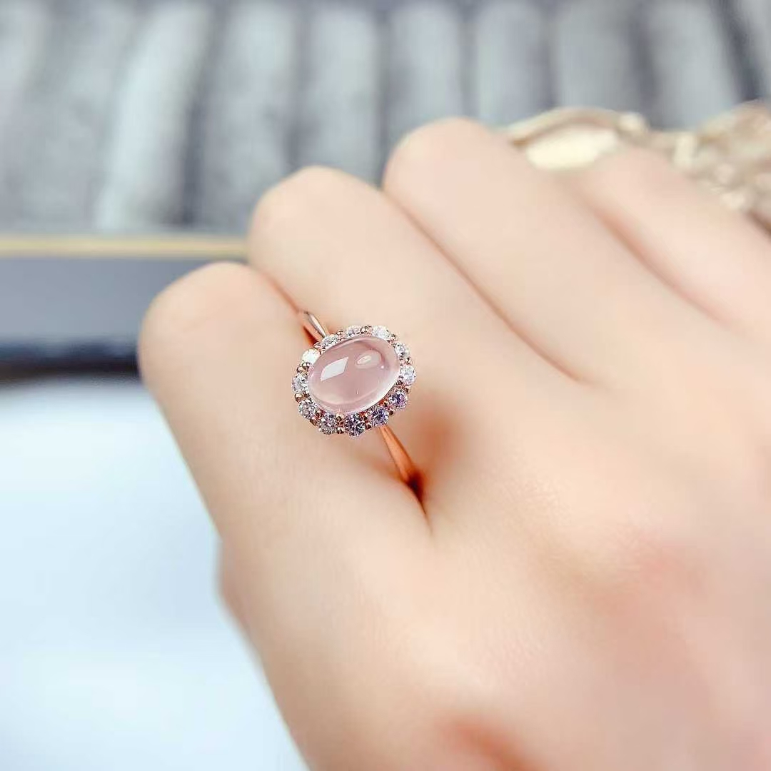 925 silver quartz ring natural rose quartz silver ring with certificate 6mm*8mm quartz jewelry for daily wear