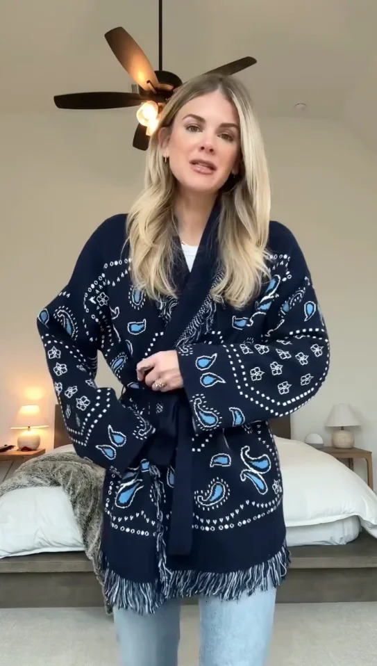 Tassels Patchwork Knitted Printed Cardigans Women Sweater Belts Long Sleeve Vneck Colorful Thicken Fashion Sweaters Autumn 250904