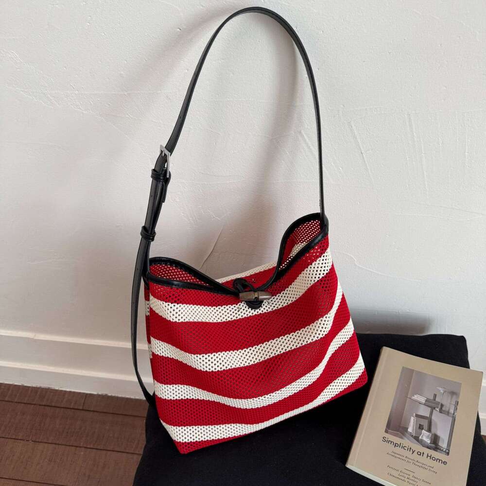 DHEssentials 2025 Korean Trendy Tote, Woven Striped Bucket Bag, Crossbody Shoulder Purse