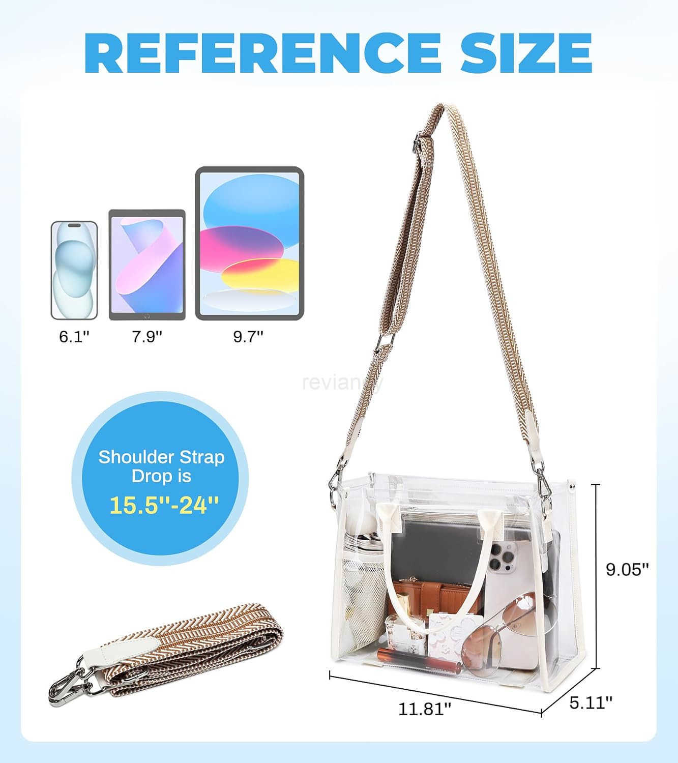 Tote Bag Stadium Events Transparent Clear Purse for Women Thick PVC Shoulder Bag with Guitar Strap for ConcertW250904