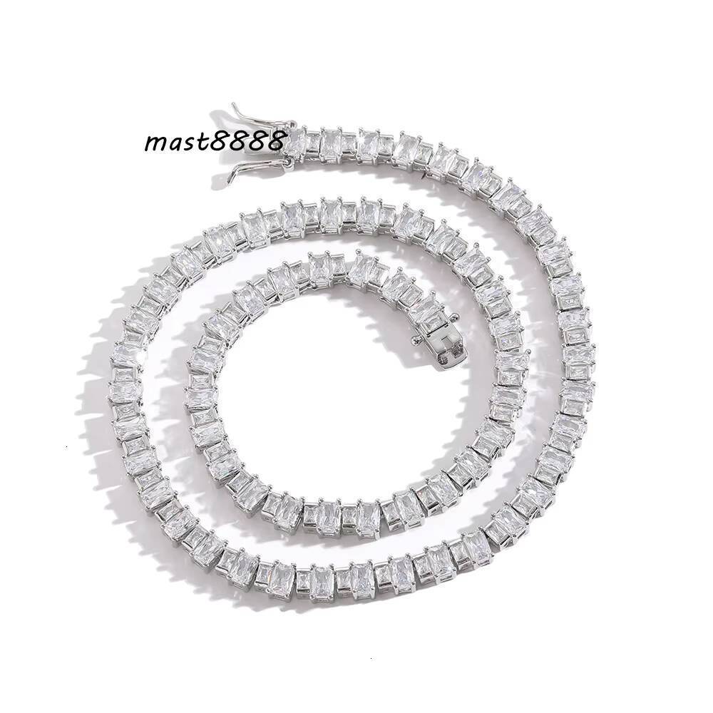 Hip Hop 1 Row Tennis Chain Large and Small Mixed Ladder Square Zirconium Necklaces for Men Jewelry