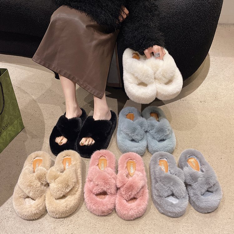 Designer Women's Thick Bottom 2025 New Fashionable Plush Shoes for Outing Fashion Cotton Slippers