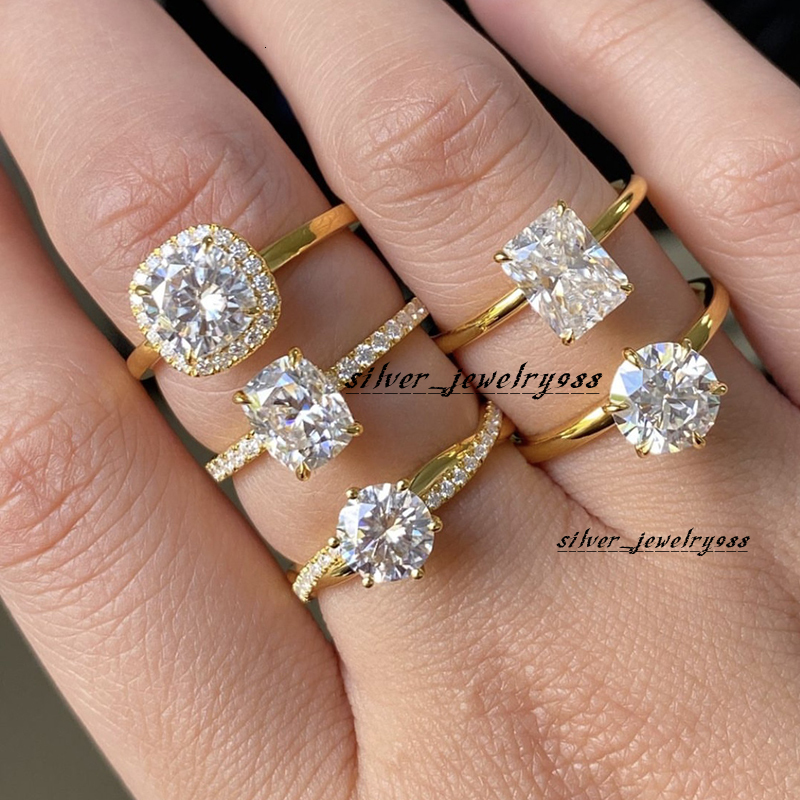 Provence Wholesale Silver Moissanite Ring Gold Plated 1ct 2ct 3ct Diamond halo Ring Factory Price