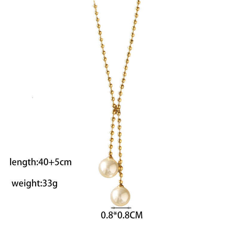 Oval Large Pearl Pendant Elegant Gentle Necklace for Women Personalized Women's Collarbone Chain Titanium Steel Jewelry Mature Trendy