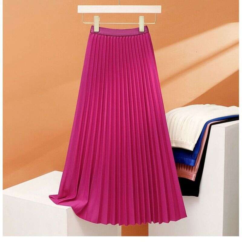 Women's Clothing Black Long Pleated Female Summer New High Waist Slim Accordion Fold A Line Skirt Simple Temperament Semi