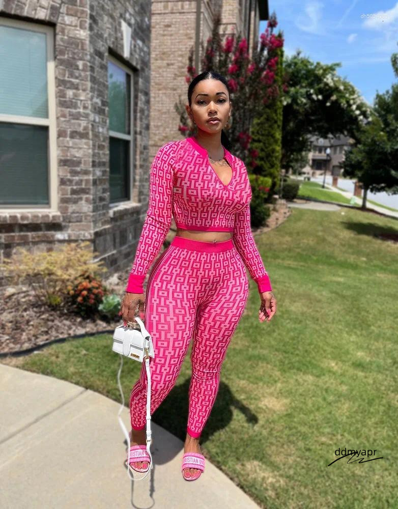 Women's Tracksuits Autumn And Winter Stretch Knitted Printed Suit Long-Sleeved Tight Sports Yoga Two-Piece Set For Ddmyday Women Ddmyday Ddmyday 