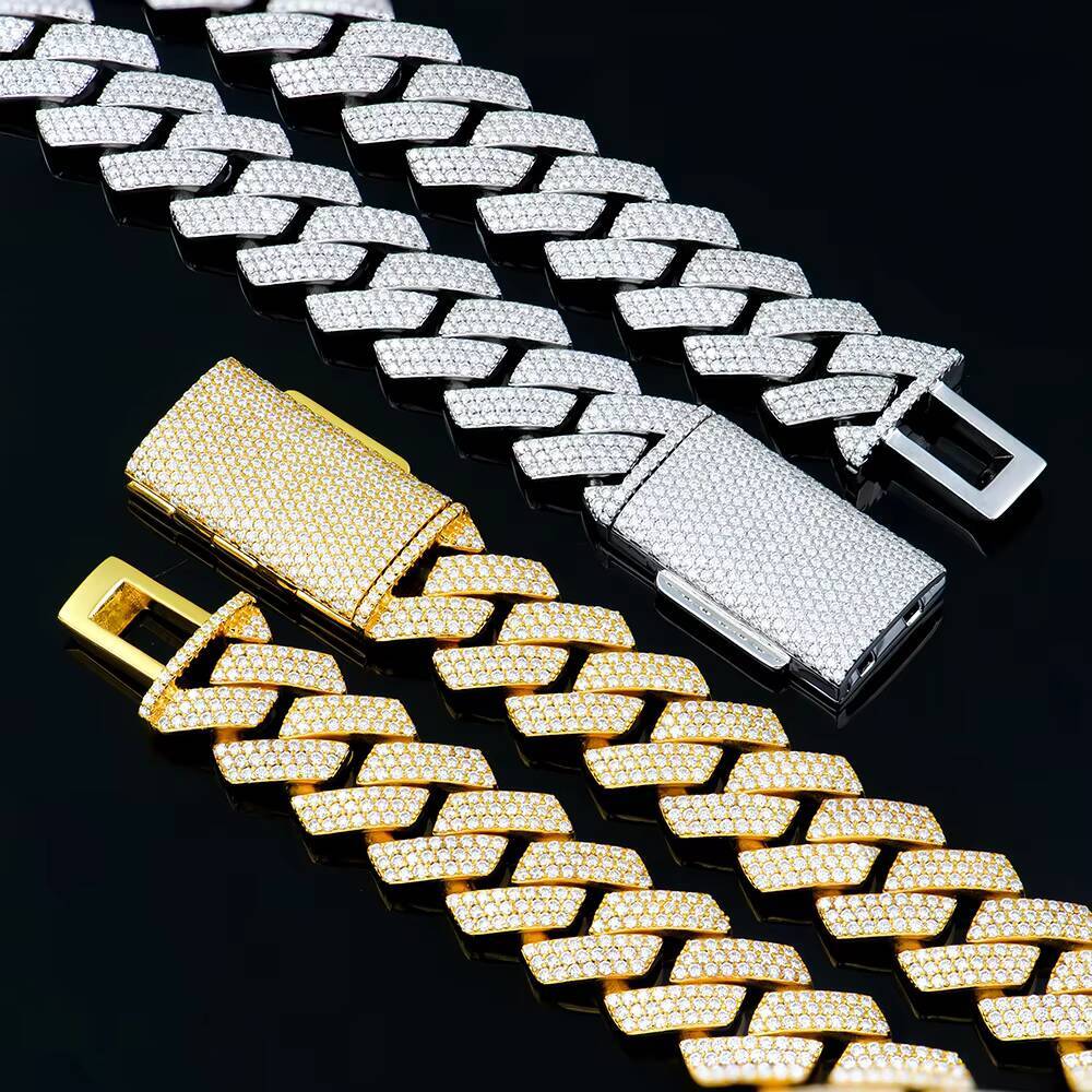 Custom Parties Mens 18mm 925 Sterling Silver Gold Plated Hip Hop FINE Jewelry Diamond Moissanite Vvs Cuban Link Necklace Chain