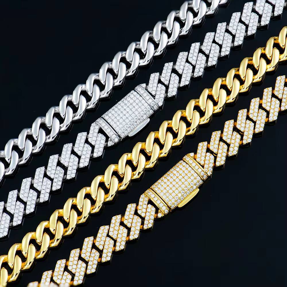 Wholesale Hiphop 10mm Square Sharp Shape 925 Silver Miami Men Iced Out Vvs Diamond Moissanite Cuban Link Chain Necklace for Men