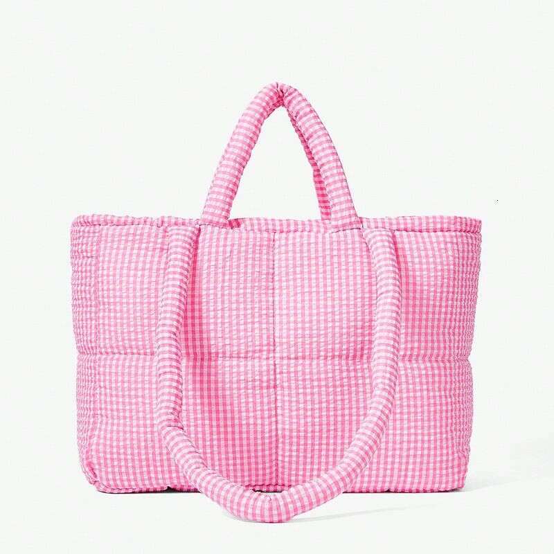 2025 Large-Capacity Checkered Canvas Tote Summer Literature, Laid-Back Style Shoulder Shopping Bag, New Fashionable And Versatile