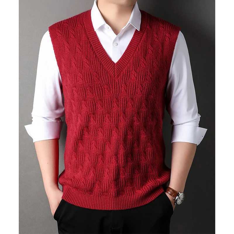 Autumn Winter Men Vintage Business Casual All Match Thick Knitted Sweater Vest Solid V Neck Sleeveless Loose Pullover WaistcoatsXJ250904