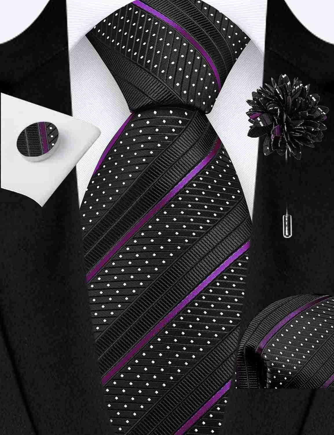 3158cm Striped Tie for Men With Lapel Pin Necktie Hankerchief Cufflinks SetW250904