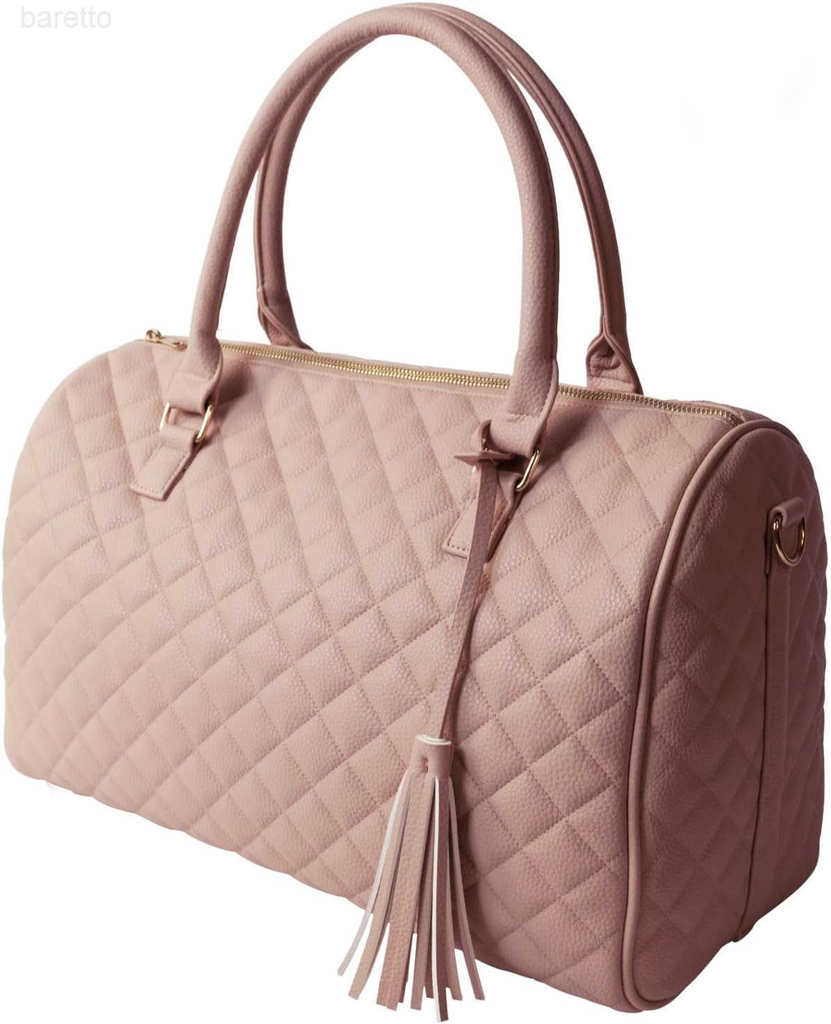 Womens Quilted Weekender Duffle Carry Bags Overnight Travel Handbag Shoulder Tote Trolley Handle Luggage TSA Approved Bag Quad Duffle 43 Pink03 M25090