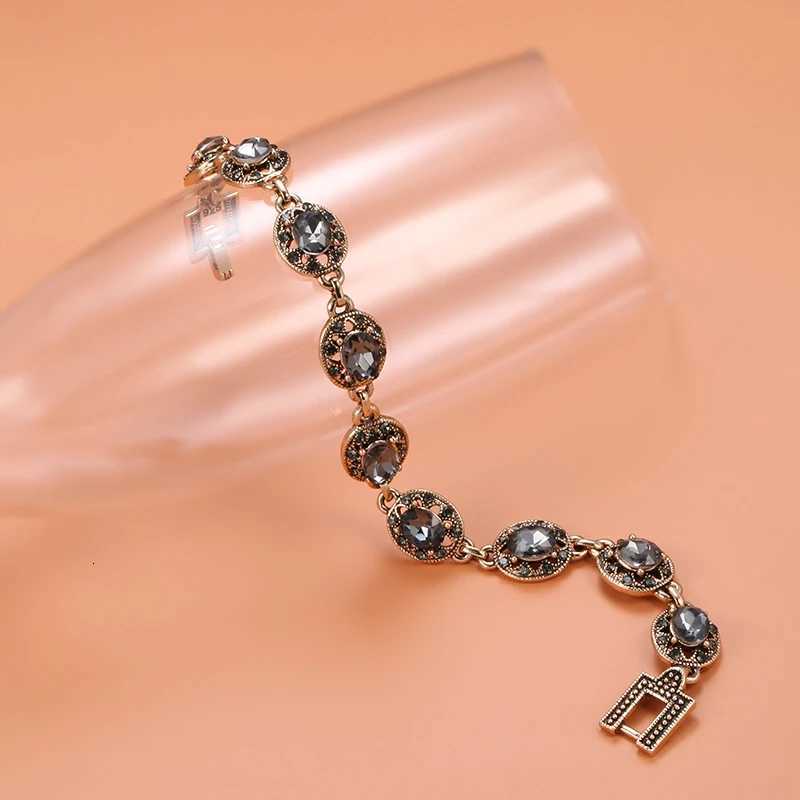 Wbmqda Charm Ethnic Wedding Bracelet Women 585 Antique Gold Boho Gray Crystal Bracelet Vintage Jewelry Russia AccoriesXJ250904
