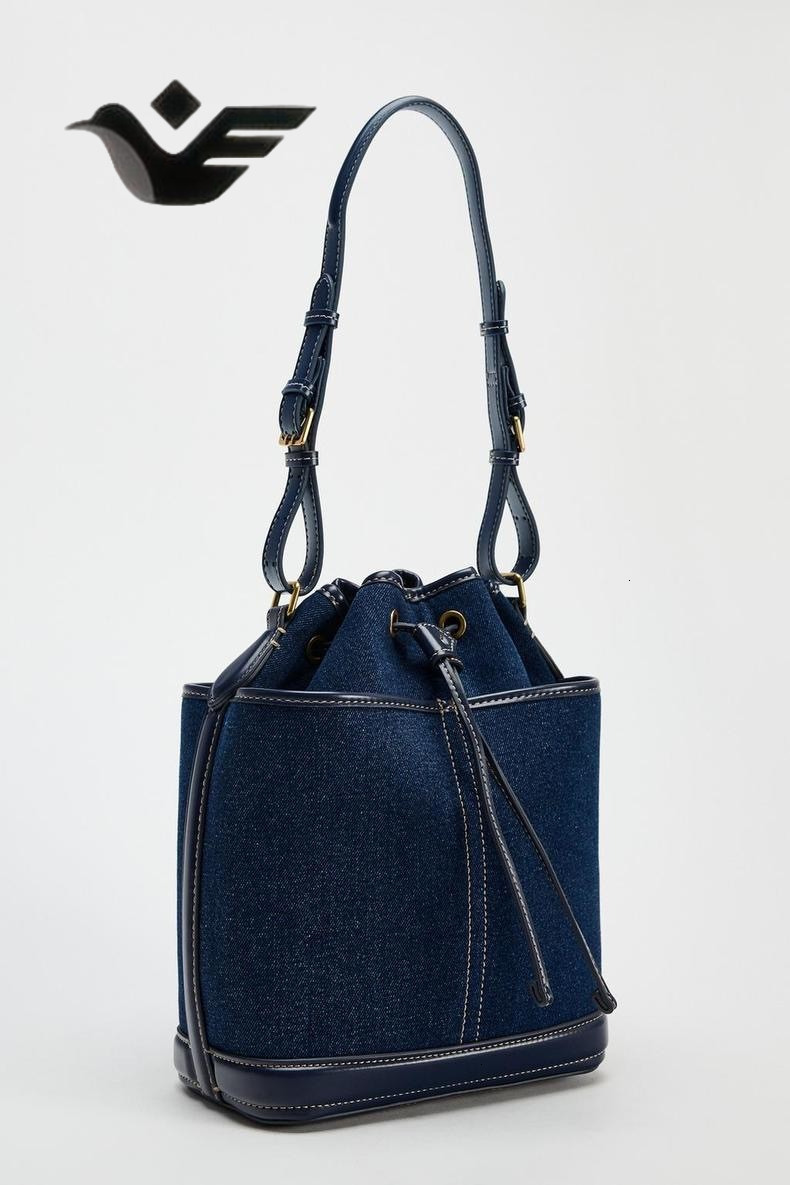 Feiyan Free Shipping New Designer Bag Luxury Shopping Bag Z Brand Cross-border Bucket Bag Denim Patchwork PU Shoulder Bag Foreign Trade High Capacity 