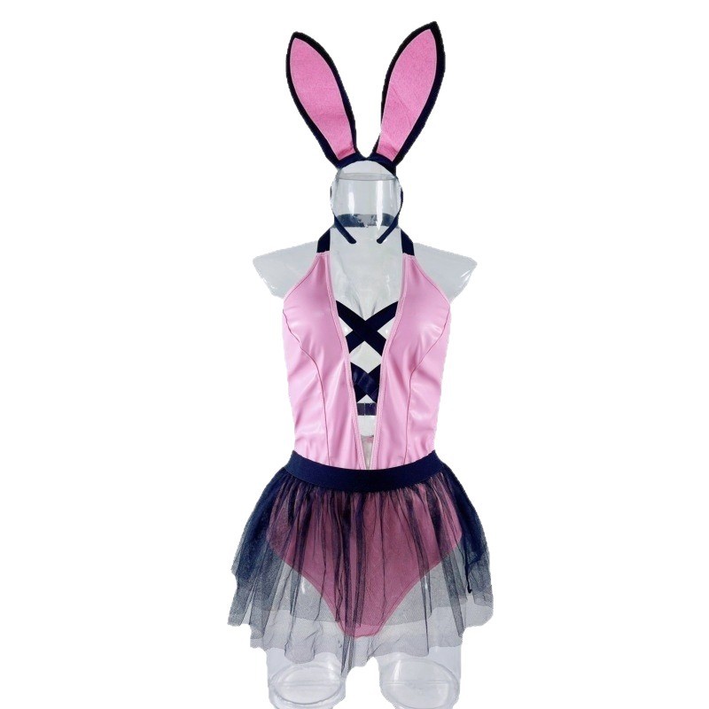Stage Wear COS Sexy Bunny Girl Style Crisscross Strappy Design Two-Piece Mesh Skirt