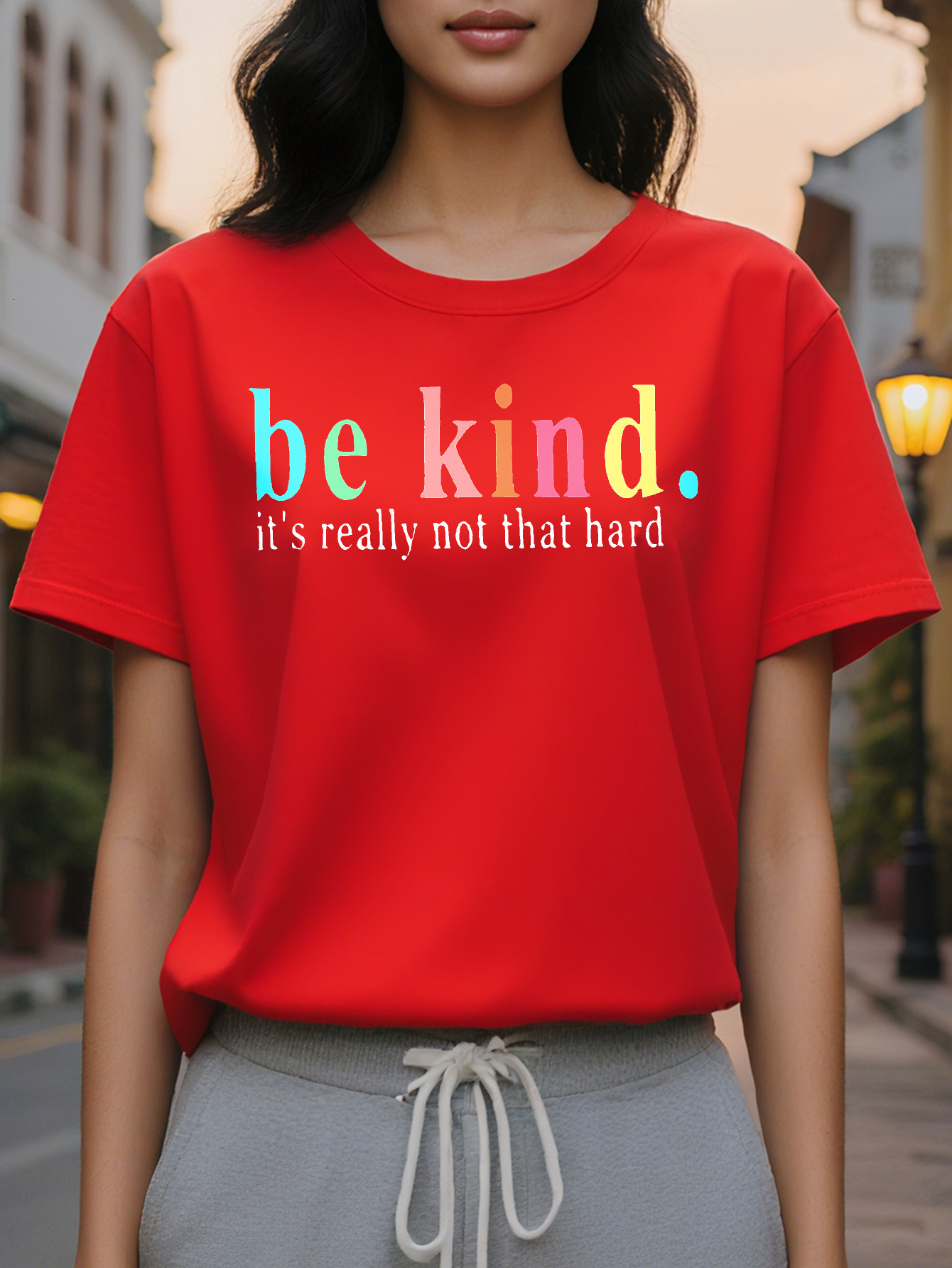 2023 Casual Short Sleeve Letter Print T-shirt Crew Neck Top for Spring Summer Women's Clothing