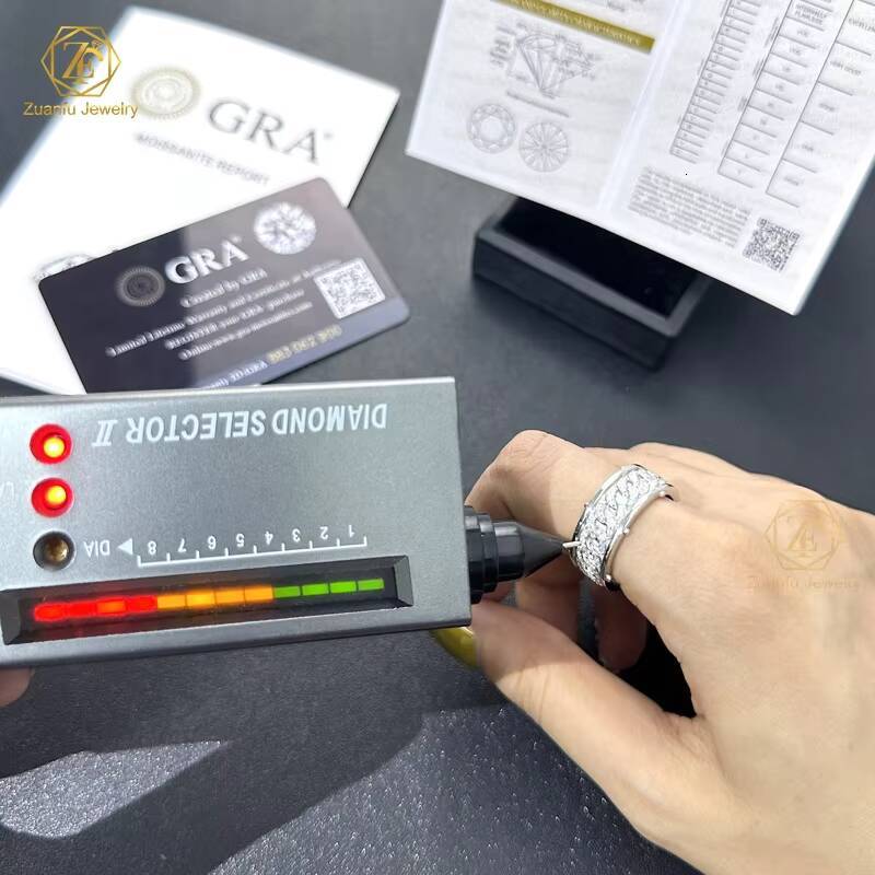 Factory Price 925 Sterling Silver VVS Moissanite Diamond Jewelry Rhodium Plated 8MM Cuban Link Chain Band Ring for Men
