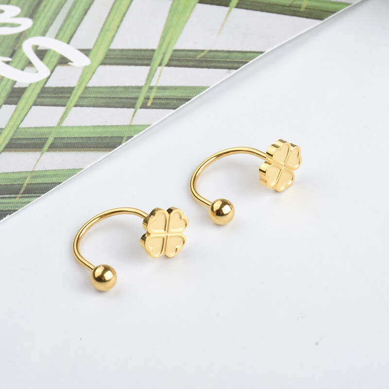 Trendy Fashion Niche Design Four-Leaf Clover Earrings Ins Light Titanium Steel Bone Studs Small Screw Button Ear Pins