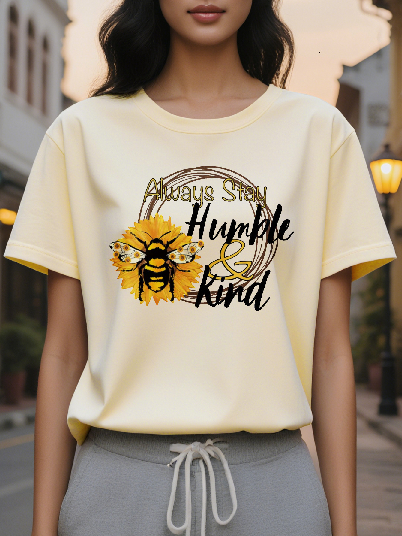 Women's T-shirt Always Humility Kindness Bee Suower Pattern Soft Casual Top Everyday Washable Autumn