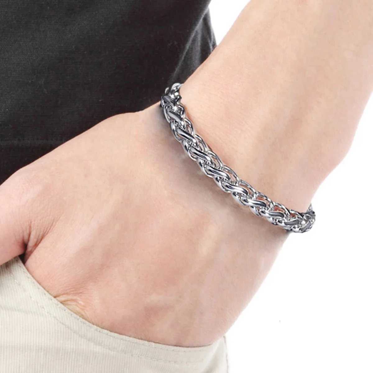 1921cm Classic Cuban Bracelet for Men Jewelry Stainless Steel Silver Link Chain Bracelets Hand Jewelry Anklet Gift Y250904