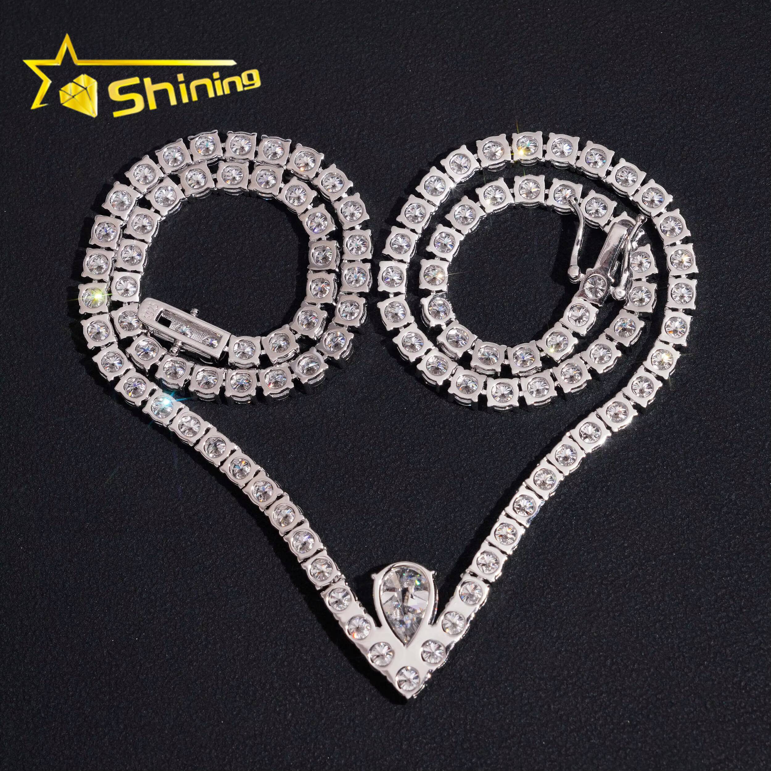 New Arrival Fine Jewelry Necklaces 925 Silver 4mm Moissanite Tennis Chain with Pear Cut Pendant Custom Fashion Chains Necklaces