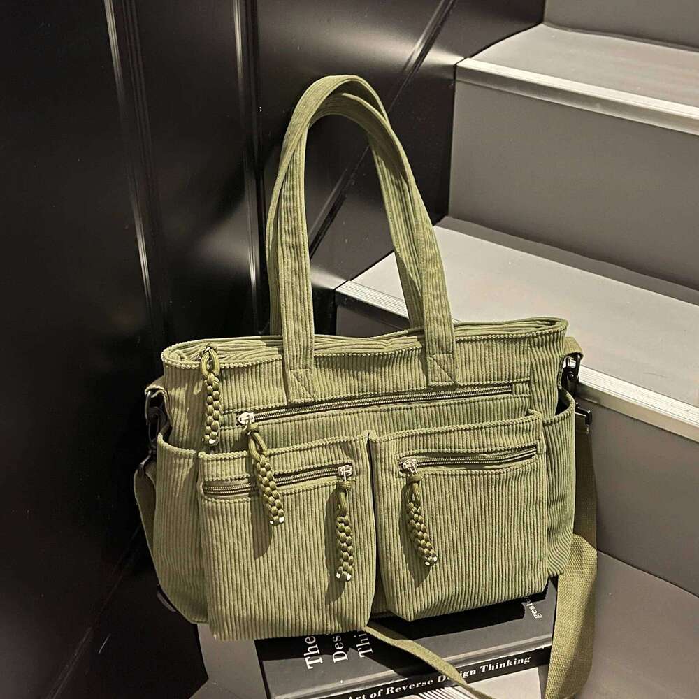 Corduroy Simple Poop Carrying For Women Adjustable Shoulder Strap Crossbody Bag Large Capacity Commuting Handbag