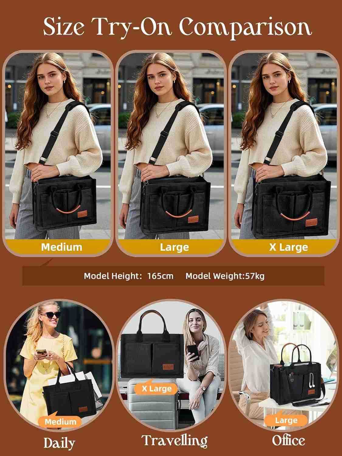 Tote Bag for Women with Zipper Closure Individual Compartments for Work College for Teacher NurseW250904